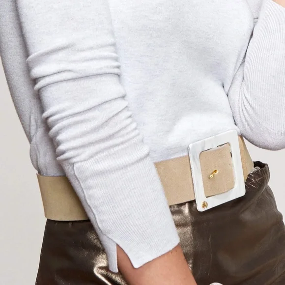 New! Very Rare LELE SADOUGHI Marble Acetate Buckle Suede Belt in Blush - Picture 8 of 9